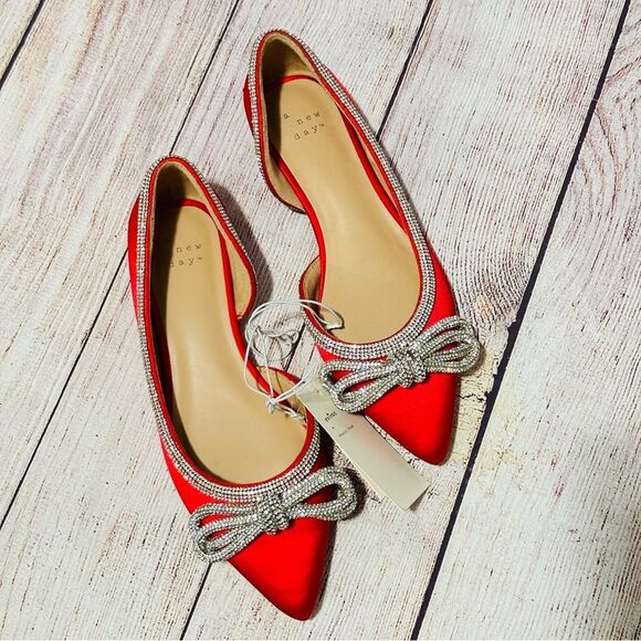 Women's Juliette Bow Ballet Flats - A New Day Red 6 NEW - Picture 2 of 11
